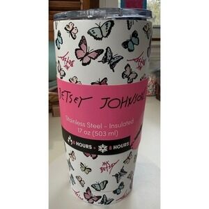Betsey Johnson Butterfly Stainless Steel Insulated Tumbler 17oz White Pink Blue‎